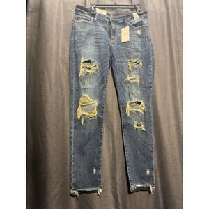Judy Blue Distressed Ankle Skinny Jeans Ripped Holes Mid Rise Denim Size‎ 13/31